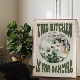 This Kitchen Is For Dancing Print Green, Disco Ball, Retro Poster, Trendy Poster Wall Art, Prints, Decor, 2363 - thumbnail 3