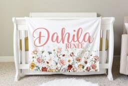 Wildflower Personalized Baby Blanket, Custom Shower Gift, Nursery Crib Hospital, Car Blanket - thumbnail 1