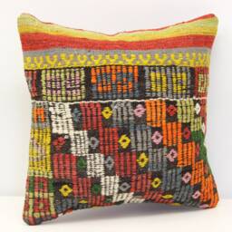 Boho Kilim Pillow Cover 16x16 Retro Home Decor, Natural Dye - thumbnail 2