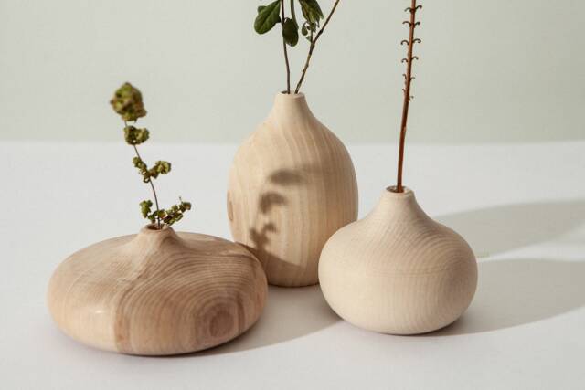 Wooden Vase Set Of 3 Wood Home Decor Handmade Birthday Gift, Gift For Her, Anniversary Wedding Carved Unique - image 1