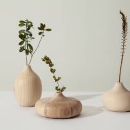 Wooden Vase Set Of 3 Wood Home Decor Handmade Birthday Gift, Gift For Her, Anniversary Wedding Carved Unique - thumbnail 2