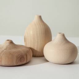Wooden Vase Set Of 3 Wood Home Decor Handmade Birthday Gift, Gift For Her, Anniversary Wedding Carved Unique - thumbnail 3