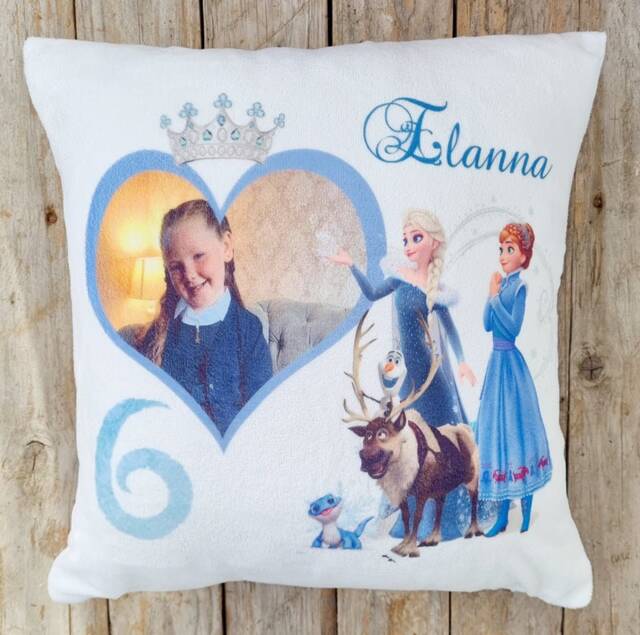 Frozen 2, Elsa & Anna Personalised Cushion/Pillow. Gift/ Birthday Gift With Picture, Home, Bedroom Accessory - image 1