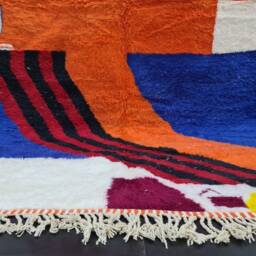 Handmade Orange Moroccan Carpet, Custom Beni Ourain Area Rug, Berber Boho Wool Colorful Abstract Cozy Chic Blue Rug - thumbnail 3