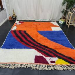Orange Abstract Beni Ourain Rug - Handmade Moroccan Wool Multicolor Artistic Berber Area For Living Room Afrikesh - thumbnail 4