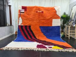 Handmade Orange Moroccan Carpet, Custom Beni Ourain Area Rug, Berber Boho Wool Colorful Abstract Cozy Chic Blue Rug - thumbnail 1