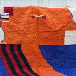 Handmade Orange Moroccan Carpet, Custom Beni Ourain Area Rug, Berber Boho Wool Colorful Abstract Cozy Chic Blue Rug - thumbnail 2