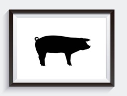 Pig Silhouette, Digital Print, Black & White Art, Gallery Wall Decor, Kitchen Southern Rustic Farmhouse Art - thumbnail 1