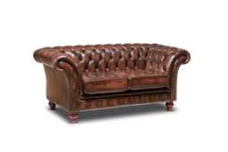 Chesterfield Two Seater Belmont Sofa Antique Brown Leather - thumbnail 1