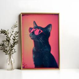 Cat in Red Heart Sunglasses Poster Funny Y2K Wall Art - thumbnail 1