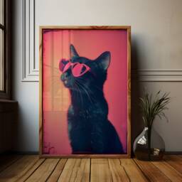 Cat in Red Heart Sunglasses Poster Funny Y2K Wall Art - thumbnail 3