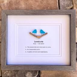 Lovebirds Sea Glass Art Showing Two Birds in Love, Framed 8x10 Valentine's Day Gift, Unique Romantic Artwork - thumbnail 2