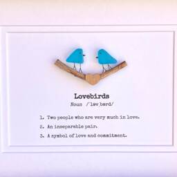Lovebirds Sea Glass Art Showing Two Birds in Love, Framed 8x10 Valentine's Day Gift, Unique Romantic Artwork - thumbnail 3