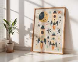 Space Rockets, Nursery Prints, Wall Art, Moon & Stars Boys Nursery, Girls Sage Green Print, Decor - thumbnail 1