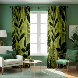 Green Leaf Curtains, Modern Botanical Jungle Pattern Nature Inspired Drapes, Fresh Tropical Home Decor For Living Room - thumbnail 1