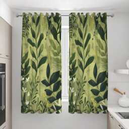 Green Leaf Curtains, Modern Botanical Jungle Pattern Nature Inspired Drapes, Fresh Tropical Home Decor For Living Room - thumbnail 3