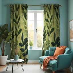 Green Leaf Curtains, Modern Botanical Jungle Pattern Nature Inspired Drapes, Fresh Tropical Home Decor For Living Room - thumbnail 2