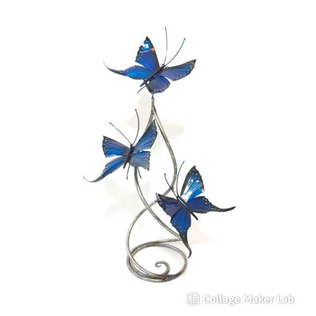 Handcrafted Blue Butterfly Sculpture Three Morph Airbrushed Ornament Anniversary Gift For Loved Ones Sapphire Bluecentrepiece - image 1