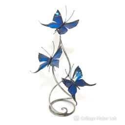 Handcrafted Blue Butterfly Sculpture Three Morph Airbrushed Ornament Anniversary Gift For Loved Ones Sapphire Bluecentrepiece - thumbnail 2