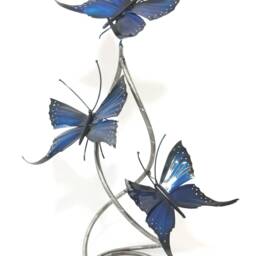 Handcrafted Blue Butterfly Sculpture Three Morph Airbrushed Ornament Anniversary Gift For Loved Ones Sapphire Bluecentrepiece - thumbnail 4