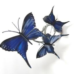 Handcrafted Blue Butterfly Sculpture Three Morph Airbrushed Ornament Anniversary Gift For Loved Ones Sapphire Bluecentrepiece - thumbnail 3