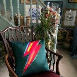 Teal Velvet Cushion Cover 70S Glam Rock Lightning Bolt Pillow - thumbnail 3