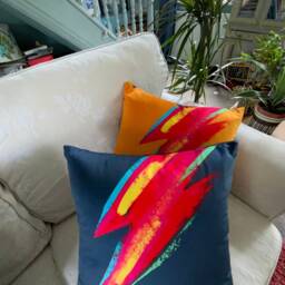 Teal Velvet Cushion Cover 70S Glam Rock Lightning Bolt Pillow - thumbnail 2