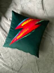 Teal Velvet Cushion Cover 70S Glam Rock Lightning Bolt Pillow - thumbnail 1