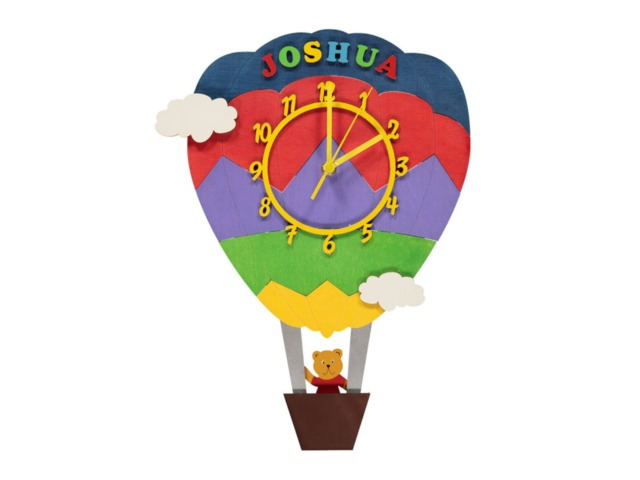 Hot Air Balloon Personalised Wooden Pendulum Children's Clock - image 1