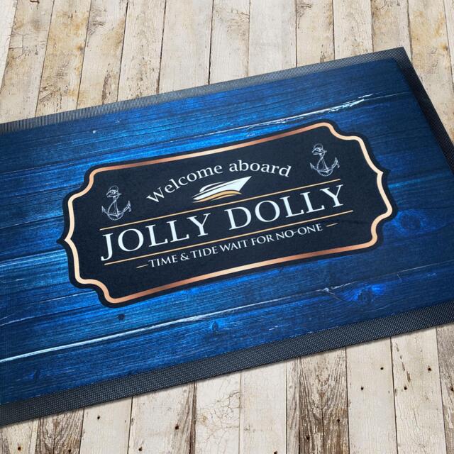 Personalised Boat Mat - Wood Effect - Nautical Sailing Boat, Yacht Large Door Bg23 - image 1