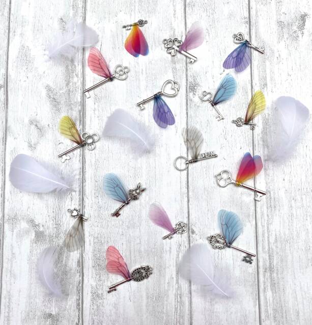 Silver Flying Keys - Pastel Magical & Glittery Wings - Perfect For Fantastical Magic Decor, Wedding Bedroom Gift - image 1