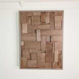 Rustic Wood Wall Art Hidden Storage Shelving, Birch Plywood Mosaic - thumbnail 2