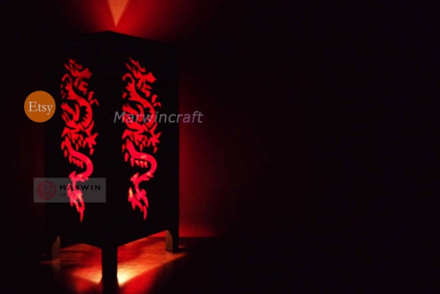 Asian Oriental Red Dragon Japanese Lamp Zen Bedside Floor Table Paper Light Shades Bedroom Home Decor Living Room - image 1