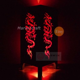 Asian Oriental Red Dragon Japanese Lamp Zen Bedside Floor Table Paper Light Shades Bedroom Home Decor Living Room - thumbnail 2
