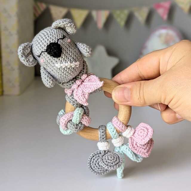 Koala Baby Rattle, Handmade Wooden Sensory Toy - image 1