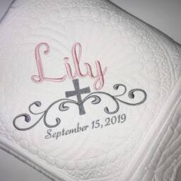Personalized Baby Girl Baptism Quilt, Cross Heirloom Keepsake Blanket - thumbnail 2