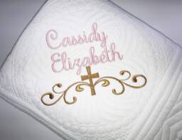Personalized Baby Girl Baptism Quilt, Cross Heirloom Keepsake Blanket - thumbnail 1