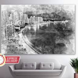 Hawaii Skyline, Bay, Canvas Art, Wall Print, Canvas, Poster, Photo, Decor - thumbnail 2