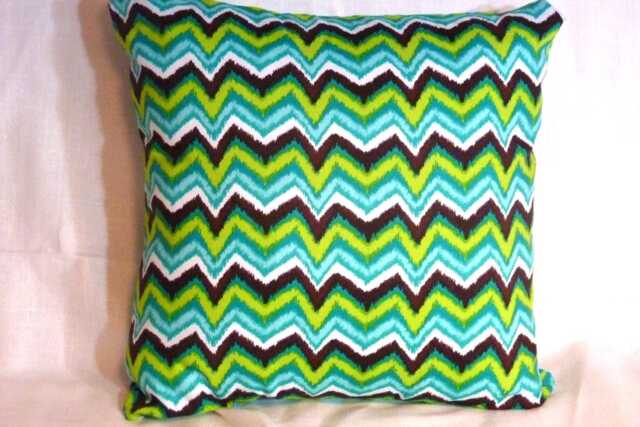 Turquoise, Brown, White & Green Chevron Ikat Pillow Cover - image 1