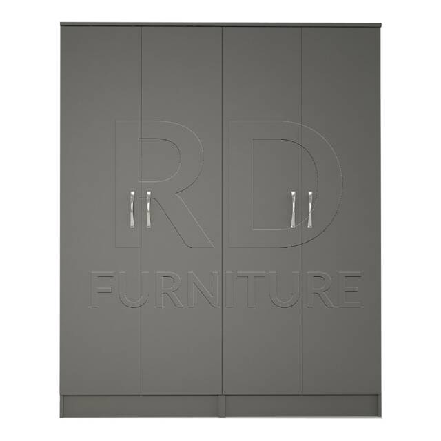 Grey Wardrobe, Large Wardrobe Ready Assembled Classic 4 Door Wardrobe - image 1