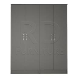 Grey Wardrobe, Large Wardrobe Ready Assembled Classic 4 Door Wardrobe - thumbnail 1