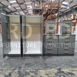 Grey Wardrobe, Large Wardrobe Ready Assembled Classic 4 Door Wardrobe - thumbnail 2
