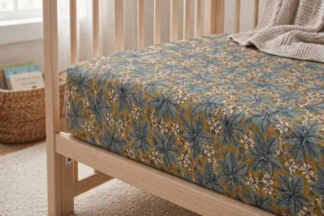 Cream & Taupe Floral Vine Crib Sheet - Neutral Baby Bedding - image 1
