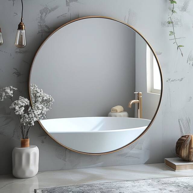 Modern Gold Round Wall Mirror Industrial Metal Frame - 50cm - image 1