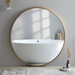 Modern Gold Round Wall Mirror Industrial Metal Frame - 50cm - thumbnail 2