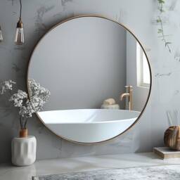 Modern Gold Round Wall Mirror Industrial Metal Frame - 50cm - thumbnail 1
