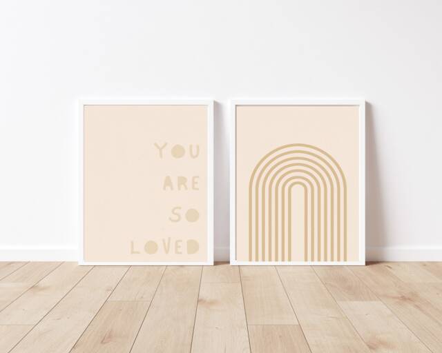 You Are So Loved - Set Of 2 Neutral Nursery Prints New Baby Kids Bedroom Modern Art