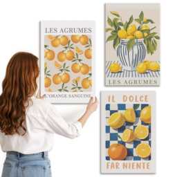 3 Piece Canvas Set - Retro Citrus Fruit With Yellow Accents, Wall Art, Food & Drinks Decor - thumbnail 3