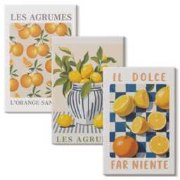 3 Piece Canvas Set - Retro Citrus Fruit With Yellow Accents, Wall Art, Food & Drinks Decor - thumbnail 2