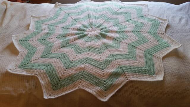 Crochet Baby Blanket, Light Green & White, Spider Web Unisex House Warming. Ready To Ship - image 1
